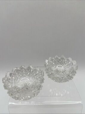 Vintage Clear Cut Glass Open Salt Cellars Diamond Pattern Sawtooth Rim Salt Dips